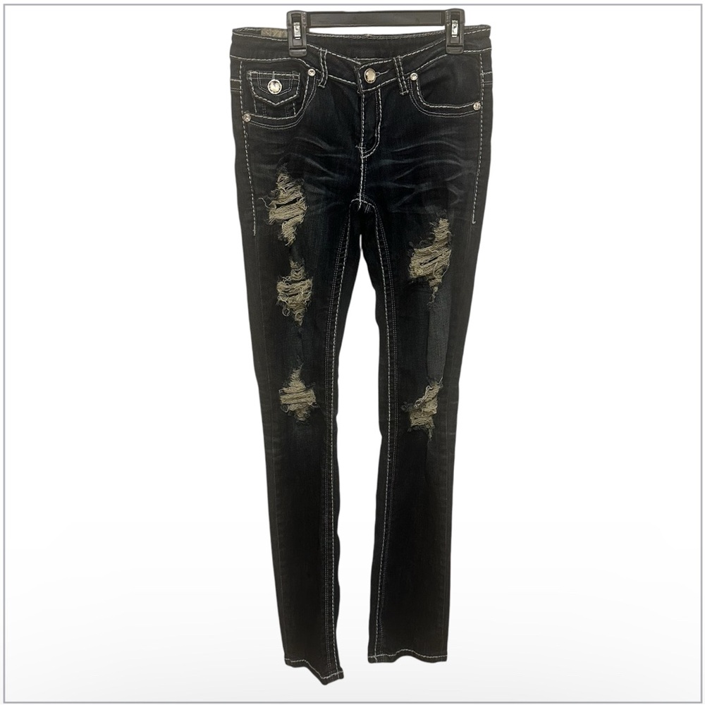 Machine Distressed Blue Jeans preowned size 9